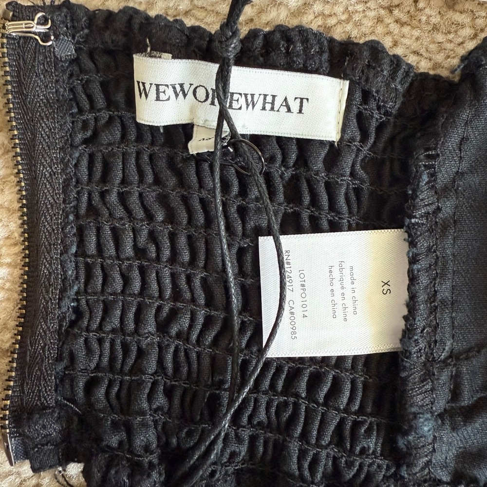 WeWoreWhat Smocked Black Bandeau Top Zip Hook Eye Back Closure‎ Sz XS NWT - Picture 7 of 9